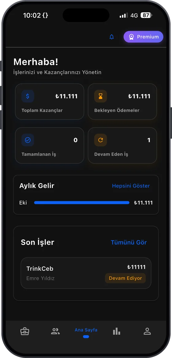 TrinkCeb mobil uygulaması — Ana Sayfa ekranı
